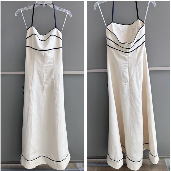 Shona Joy Billie Contrast Panelled Midi Dress Sz4 Ecru Black Halter Cocktail - Picture 9 of 13